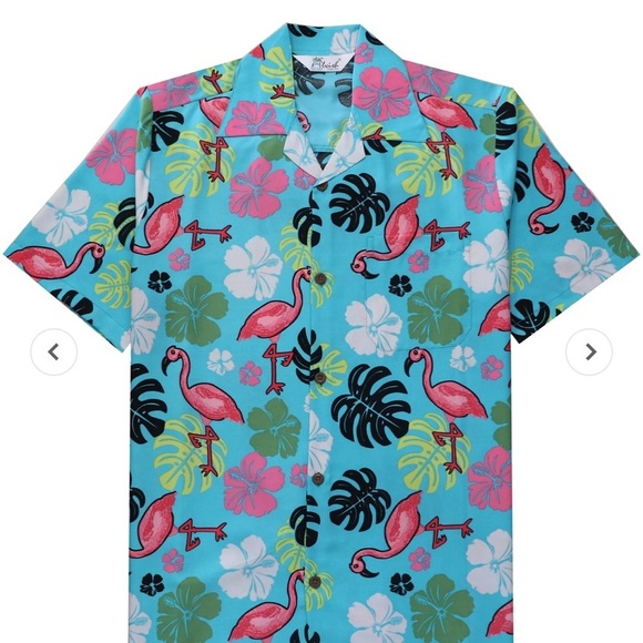 Alvish Hawaiian Flamingo Short Sleeve Shirt Button Down Turquoise Men’s Size XL - Picture 3 of 11